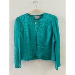 Adrianna Papell Silk Button Down Jacket Size 12 Teal